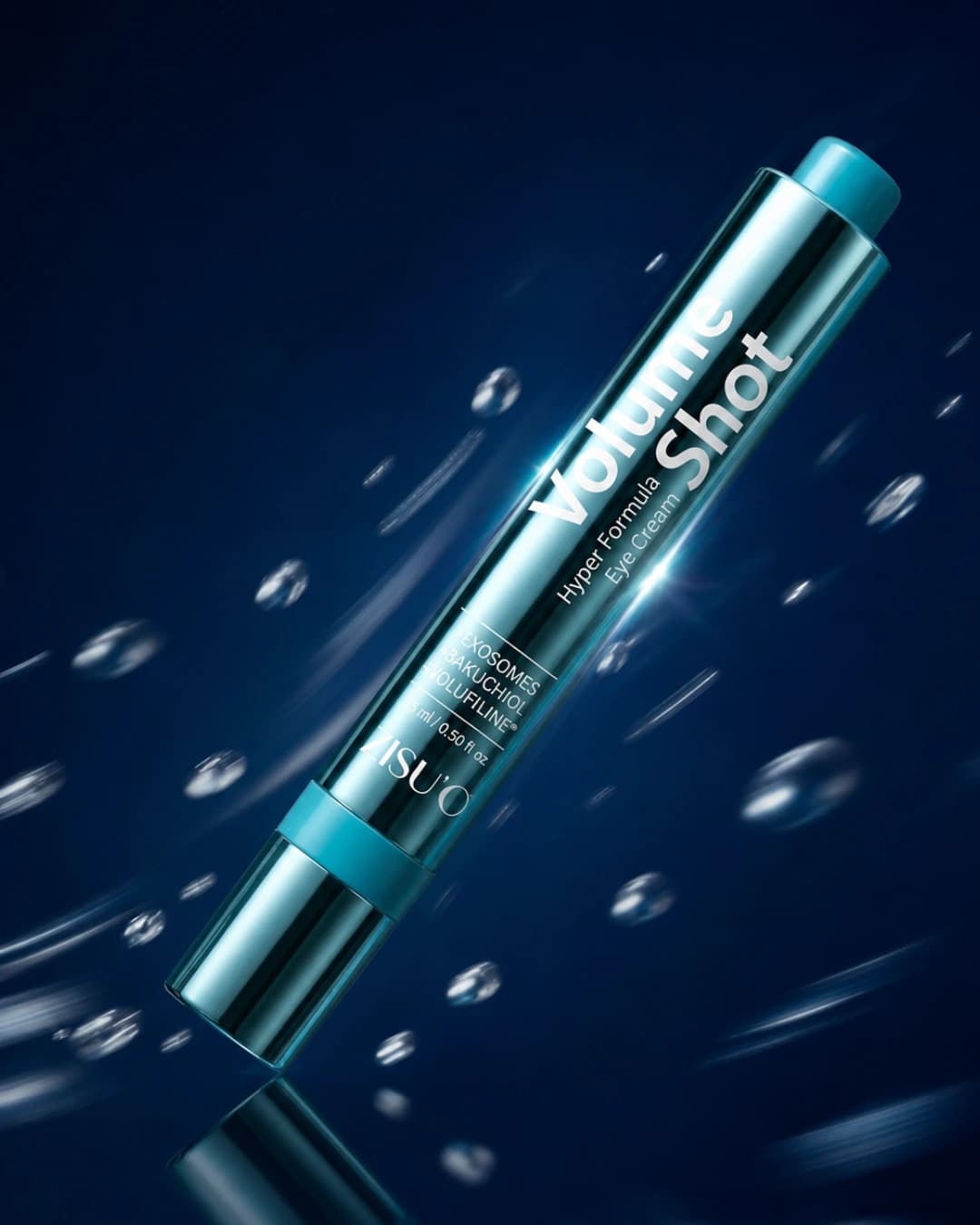 ZISU'C Volume Shot Hyper Formula Eye Cream against a navy backdrop